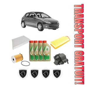 Set Pachet filtre revizie Bosch, 4 litrii ulei Castrol 5W40 PEUGEOT 206 Hatchback (2A/C) 1.4 HDi din 2002-2007, 4x Stickere auto cu PEUGEOT