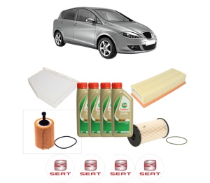 Set Pachet filtre revizie Bosch, 4 litrii ulei Castrol 5W40 SEAT TOLEDO III (5P2) 2.0 TDI din 2004-2009, 4x Stickere auto cu SEAT - Img 2