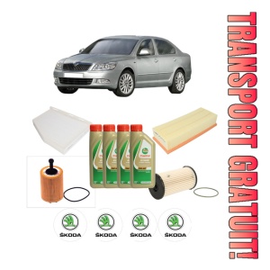 Set Pachet filtre revizie Bosch, 4 litrii ulei Castrol 5W40 SKODA Octavia II (1Z3) 2.0 TDI din 2004-2010, 4x Stickere auto cu SKODA