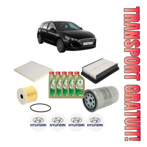 Set Pachet filtre revizie Bosch, 5 litrii ulei Castrol 0W20 HYUNDAI i30 (PDE, PD, PDEN) 1.6 CRDi din 2018, 4x Stickere auto cu HYUNDAI