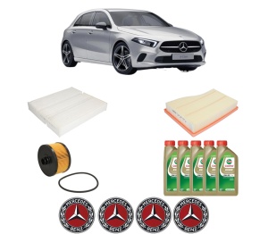 Set Pachet filtre revizie Bosch, 5 litrii ulei Castrol 0W20 MERCEDES-BENZ A-CLASS (W177) A 250 e (177.086) din 2019, 4x Stickere auto cu MERCEDES-BENZ - Img 2