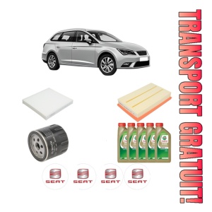 Set Pachet filtre revizie Bosch, 5 litrii ulei Castrol 0W20 SEAT LEON ST (5F8) 1.5 TSI din 2018-2020, 4x Stickere auto cu SEAT
