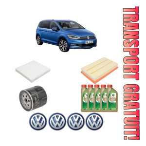 Set Pachet filtre revizie Bosch, 5 litrii ulei Castrol 0W20 Volkswagen TOURAN (5T1) 1.5 TSI din 2018, 4x Stickere auto cu Volkswagen