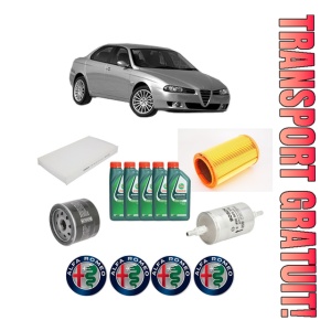 Set Pachet filtre revizie Bosch, 5 litrii ulei Castrol 10W40 ALFA ROMEO 156 (932_) 2.0 16V T.SPARK (932A21__) din 2000-2002, 4x Stickere auto cu ALFA ROMEO
