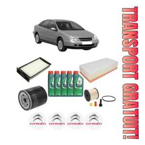 Set Pachet filtre revizie Bosch, 5 litrii ulei Castrol 10W40 CITROEN C5 I (DC_) 2.2 HDi (DC4HXB, DC4HXE) din 2001-2004, 4x Stickere auto cu CITROEN