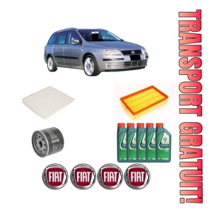 Set Pachet filtre revizie Bosch, 5 litrii ulei Castrol 10W40 FIAT STILO (192_) 2.4 20V (192_XD1A, 192AXD12) din 2001-2007, 4x Stickere auto cu FIAT