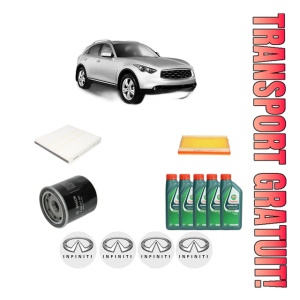 Set Pachet filtre revizie Bosch, 5 litrii ulei Castrol 10W40 INFINITI FX 35 All-wheel Drive din 2003-2008, 4x Stickere auto cu INFINITI
