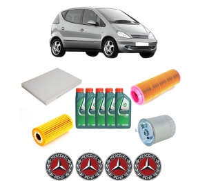 Set Pachet filtre revizie Bosch, 5 litrii ulei Castrol 10W40 MERCEDES-BENZ A-CLASS (W168) A 160 CDI (168.006) din 2001-2004, 4x Stickere auto cu MERCEDES-BENZ - Img 2
