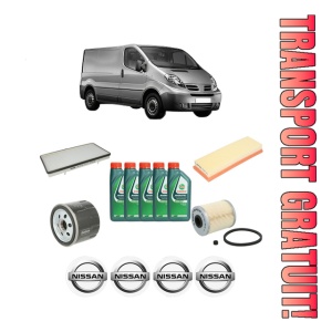 Set Pachet filtre revizie Bosch, 5 litrii ulei Castrol 10W40 NISSAN PRIMASTAR Van (X83) 1.9 dCi 100 din 2002, 4x Stickere auto cu NISSAN