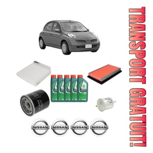 Set Pachet filtre revizie Bosch, 5 litrii ulei Castrol 10W40 NISSAN MICRA III (K12) 160 SR din 2005-2010, 4x Stickere auto cu NISSAN