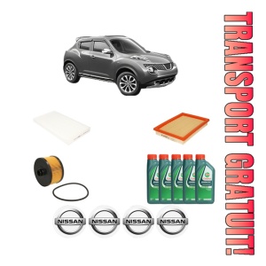 Set Pachet filtre revizie Bosch, 5 litrii ulei Castrol 10W40 NISSAN JUKE (F15) 1.2 DIG-T din 2014-2019, 4x Stickere auto cu NISSAN