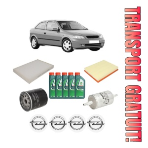 Set Pachet filtre revizie Bosch, 5 litrii ulei Castrol 10W40 OPEL ASTRA G Hatchback (T98) 2.0 OPC (F08, F48) din 2002-2005, 4x Stickere auto cu OPEL