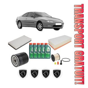Set Pachet filtre revizie Bosch, 5 litrii ulei Castrol 10W40 PEUGEOT 406 Coupe (8C) 2.2 HDI din 2000-2004, 4x Stickere auto cu PEUGEOT