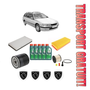 Set Pachet filtre revizie Bosch, 5 litrii ulei Castrol 10W40 PEUGEOT 406 Break (8E/F) 2.0 HDi 110 din 2001-2004, 4x Stickere auto cu PEUGEOT