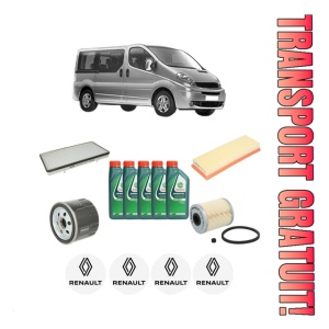 Set Pachet filtre revizie Bosch, 5 litrii ulei Castrol 10W40 RENAULT TRAFIC II Bus (JL) 1.9 dCi (JL0B) din 2001-2003, 4x Stickere auto cu RENAULT