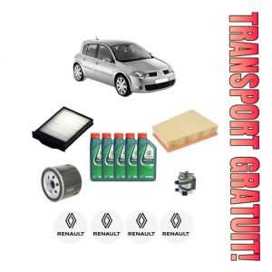 Set Pachet filtre revizie Bosch, 5 litrii ulei Castrol 10W40 RENAULT MEGANE II (BM0/1_, CM0/1_) 1.5 dCi (BM1F, CM1F) din 2005-2008, 4x Stickere auto cu RENAULT