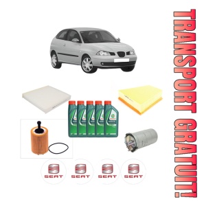 Set Pachet filtre revizie Bosch, 5 litrii ulei Castrol 10W40 SEAT IBIZA III (6L1) 1.9 SDI din 2002-2005, 4x Stickere auto cu SEAT