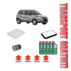 Set Pachet filtre revizie Bosch, 5 litrii ulei Castrol 10W40 SUZUKI IGNIS I (FH) 1.5 Sport (RG415) din 2003-2005, 4x Stickere auto cu SUZUKI