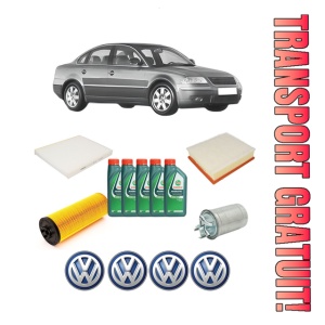 Set Pachet filtre revizie Bosch, 5 litrii ulei Castrol 10W40 Volkswagen PASSAT B5.5 (3B3) 2.5 TDI 4motion din 2003-2005, 4x Stickere auto cu Volkswagen