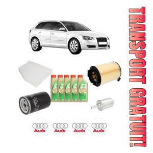Set Pachet filtre revizie Bosch, 5 litrii ulei Castrol 5W30 AUDI A3 Sportback (8PA) 1.6 E-Power din 2011-2013, 4x Stickere auto cu AUDI