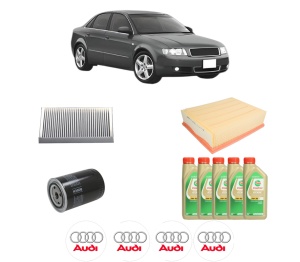 Set Pachet filtre revizie Bosch, 5 litrii ulei Castrol 5W30 AUDI A4 B6 (8E2) 1.8 T din 2002-2004, 4x Stickere auto cu AUDI - Img 2