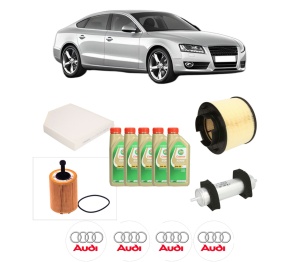 Set Pachet filtre revizie Bosch, 5 litrii ulei Castrol 5W30 AUDI A5 Sportback (8TA) 2.0 TDI din 2009-2017, 4x Stickere auto cu AUDI - Img 2