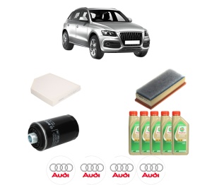 Set Pachet filtre revizie Bosch, 5 litrii ulei Castrol 5W30 AUDI Q5 (8RB) 2.0 TFSI Hybrid quattro din 2011-2016, 4x Stickere auto cu AUDI - Img 2