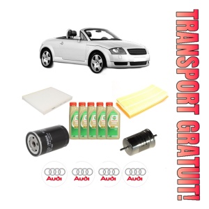 Set Pachet filtre revizie Bosch, 5 litrii ulei Castrol 5W30 AUDI TT Roadster (8N9) 1.8 T quattro din 2000-2006, 4x Stickere auto cu AUDI