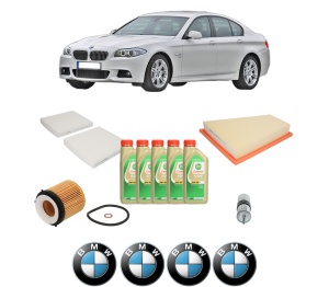 Set Pachet filtre revizie Bosch, 5 litrii ulei Castrol 5W30 BMW Seria 5 (F10) 528 i xDrive din 2011-2016, 4x Stickere auto cu BMW - Img 2