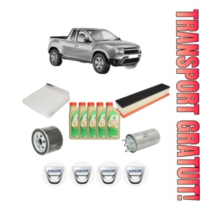Set Pachet filtre revizie Bosch, 5 litrii ulei Castrol 5W30 DACIA LOGAN Pickup (US_) 1.5 dCi (US0K) din 2008, 4x Stickere auto cu DACIA