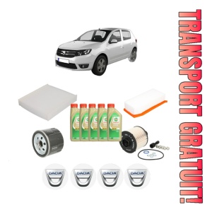 Set Pachet filtre revizie Bosch, 5 litrii ulei Castrol 5W30 DACIA SANDERO II 1.5 dCi din 2013, 4x Stickere auto cu DACIA