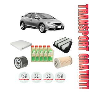 Set Pachet filtre revizie Bosch, 5 litrii ulei Castrol 5W30 HONDA CIVIC IX (FK) 1.6 i-DTEC (FK3) din 2013-2016, 4x Stickere auto cu HONDA