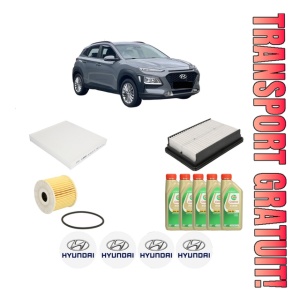 Set Pachet filtre revizie Bosch, 5 litrii ulei Castrol 5W30 HYUNDAI KONA (OS, OSE, OSI) 1.6 CRDi din 2018-2020, 4x Stickere auto cu HYUNDAI
