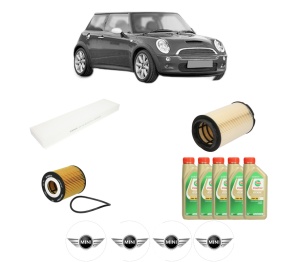 Set Pachet filtre revizie Bosch, 5 litrii ulei Castrol 5W30 MINI MINI (R50, R53) Works din 2003-2006, 4x Stickere auto cu MINI - Img 2