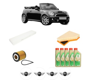 Set Pachet filtre revizie Bosch, 5 litrii ulei Castrol 5W30 MINI MINI Convertible (R52) Cooper din 2004-2008, 4x Stickere auto cu MINI - Img 2