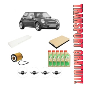 Set Pachet filtre revizie Bosch, 5 litrii ulei Castrol 5W30 MINI MINI (R50, R53) Cooper S din 2002-2006, 4x Stickere auto cu MINI