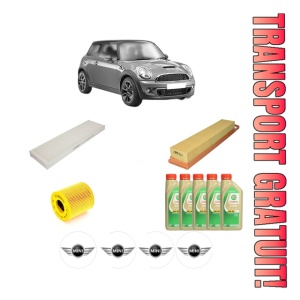 Set Pachet filtre revizie Bosch, 5 litrii ulei Castrol 5W30 MINI MINI (R56) One LPG din 2009-2010, 4x Stickere auto cu MINI