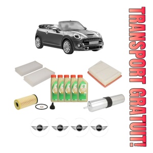 Set Pachet filtre revizie Bosch, 5 litrii ulei Castrol 5W30 MINI MINI Convertible (F57) Cooper SD din 2015-2019, 4x Stickere auto cu MINI