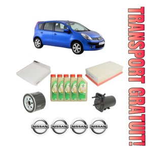 Set Pachet filtre revizie Bosch, 5 litrii ulei Castrol 5W30 NISSAN NOTE (E11, NE11) 1.5 dCi din 2008-2012, 4x Stickere auto cu NISSAN