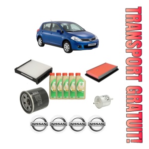 Set Pachet filtre revizie Bosch, 5 litrii ulei Castrol 5W30 NISSAN TIIDA Hatchback (C11) 1.8 (JC11) din 2004-2011, 4x Stickere auto cu NISSAN