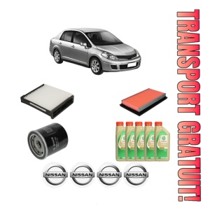 Set Pachet filtre revizie Bosch, 5 litrii ulei Castrol 5W30 NISSAN TIIDA Saloon (SC11) 1.8 din 2007-2012, 4x Stickere auto cu NISSAN