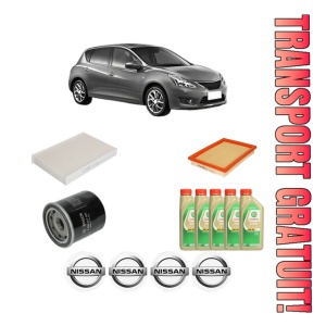 Set Pachet filtre revizie Bosch, 5 litrii ulei Castrol 5W30 NISSAN PULSAR Hatchback (C13) 1.6 DIG-T din 2015, 4x Stickere auto cu NISSAN