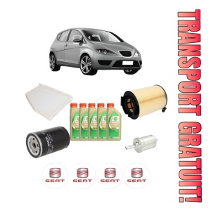 Set Pachet filtre revizie Bosch, 5 litrii ulei Castrol 5W30 SEAT ALTEA (5P1) 1.6 LPG din 2009-2013, 4x Stickere auto cu SEAT