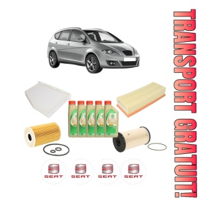 Set Pachet filtre revizie Bosch, 5 litrii ulei Castrol 5W30 SEAT ALTEA XL (5P5, 5P8) 1.6 TDI din 2009-2015, 4x Stickere auto cu SEAT