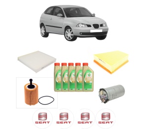 Set Pachet filtre revizie Bosch, 5 litrii ulei Castrol 5W30 SEAT IBIZA III (6L1) 1.9 TDI din 2002-2009, 4x Stickere auto cu SEAT - Img 2