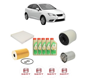 Set Pachet filtre revizie Bosch, 5 litrii ulei Castrol 5W30 SEAT IBIZA IV SC (6J1, 6P5) 1.6 TDI din 2009-2015, 4x Stickere auto cu SEAT - Img 2