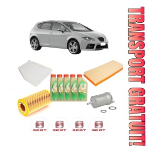 Set Pachet filtre revizie Bosch, 5 litrii ulei Castrol 5W30 SEAT LEON (1P1) 2.0 TFSI din 2005-2006, 4x Stickere auto cu SEAT