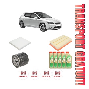 Set Pachet filtre revizie Bosch, 5 litrii ulei Castrol 5W30 SEAT LEON (5F1) 1.5 TSI din 2018-2020, 4x Stickere auto cu SEAT