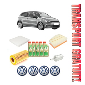 Set Pachet filtre revizie Bosch, 5 litrii ulei Castrol 5W30 Volkswagen POLO V (6R1, 6C1) 2.0 R WRC din 2013-2014, 4x Stickere auto cu Volkswagen