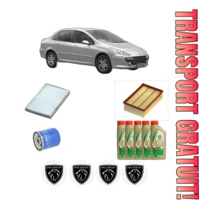 Set Pachet filtre revizie Bosch, 5 litrii ulei Castrol 5W40 PEUGEOT 307 Saloon 2.0 HDi din 2006-2012, 4x Stickere auto cu PEUGEOT